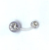 Piercing Nombril en Flex Transparent avec double strass à chaque extrémité PN-444