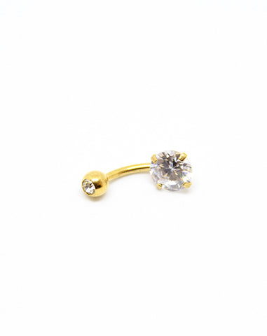 Piercing Nombril en Acier chirurgical Couleur Doré avec 2 strass blancs Forme Ronde PN-018