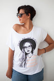 T-shirt White Hipster Geek Femme